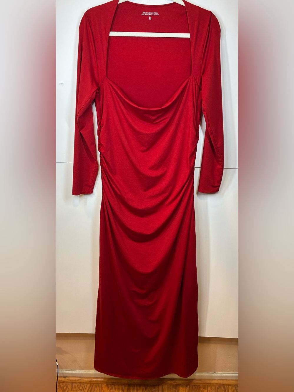 Abercrombie & Fitch Burgundy Ruched Side Slit Maxi Dress XL Modal Blend